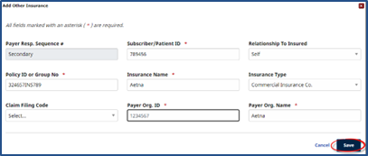 Add Other Insurance Window
